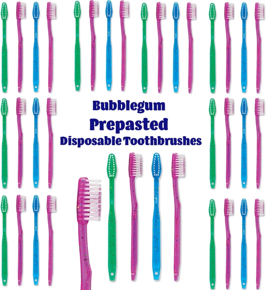 Children's Disposable Toothbrushes: Prepasted Bubble Gum Flavor (Carton of 144)