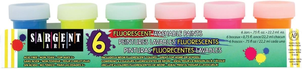 6 Count Set of Neon Washable Paint (Carton of 12)